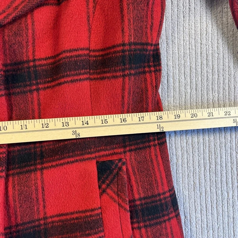 Talbots Coat Women's 8 Red Plaid Mid Length Wool Nylon Blend Jacket M